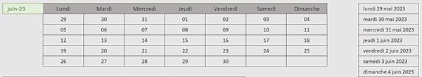 Transformer une plage de dates en calendrier par formule Excel