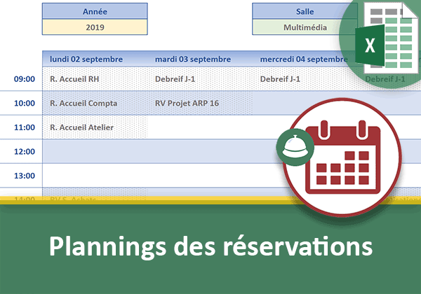 Marquer les réservations des salles de réunion dans un planning hebdomadaire Excel