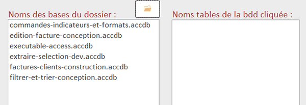 Noms des bases de données Access d-un dossier sur un formulaire Access