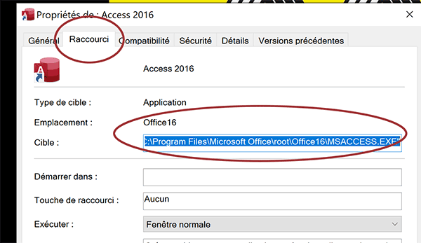 Trouver chemin accès pour exécutable Microsoft Access