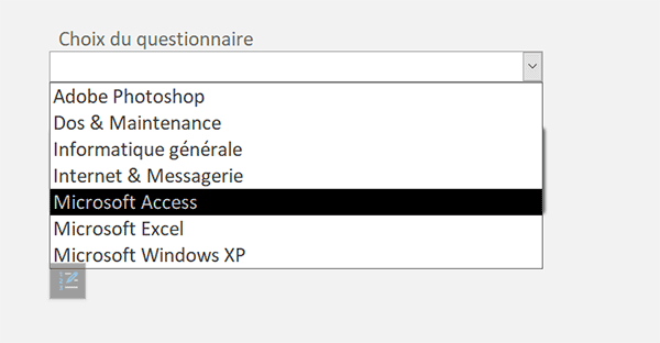 Liste déroulante des tables Access à exporter au format CSV en VBA