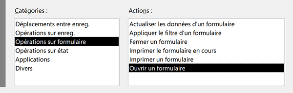 Assistant bouton Access pour ouvrir un autre formulaire