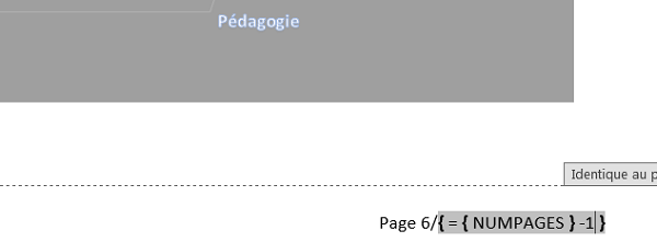 Code de champ Word pour soustraire 1 au nombre total de pages du document