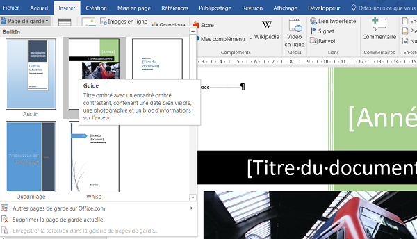 Ajouter une page de garde, couverture de document Word