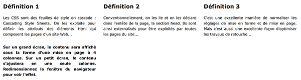 Attitude responsive des calques Html qui se placent les uns à côtés des autres sur un écran ordinateur