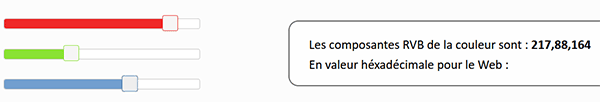 Connaître les composantes de couleurs RVB de la palette sur une page Html