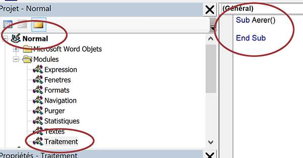 Créer une procédure VBA dans le modèle Word