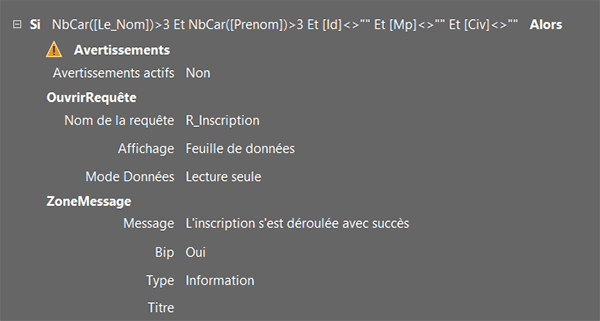 Actions de macro pour inscrire de nouvelles données dans une table Access