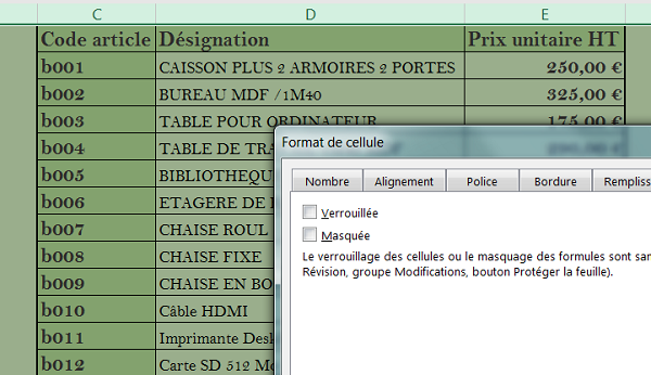 Protéger ou déverrouiller cellules de feuille Excel