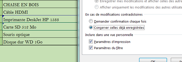 Gérer modifications contradictoires lors du partage classeur Excel