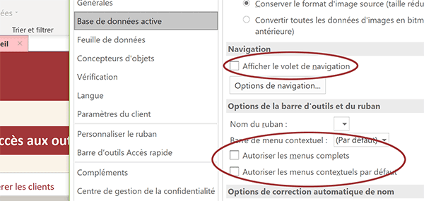 Possibilité de faire sauter les protections Access à cause des options de confidentialité