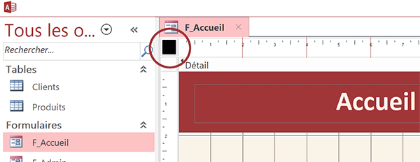 Sélectionner un formulaire Access pour le paramétrer avec la feuille de propriétés