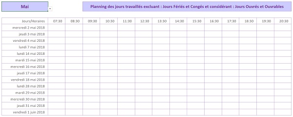 Planning des jours travaillés créé automatiquement par formule Excel