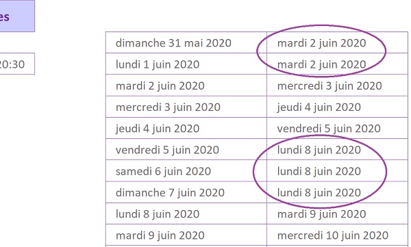 Construction suite jours ouvrables avec exclusion Week End et fériés par calculs Excel