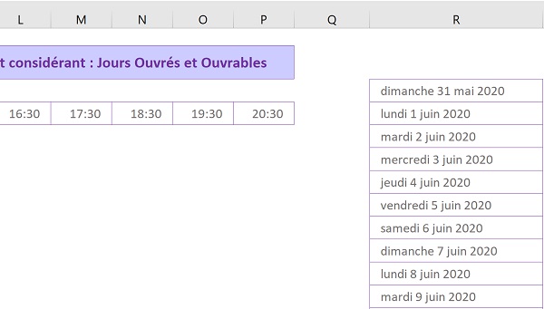 Construction dynamique de la suite logique des dates pour plannings par calculs Excel