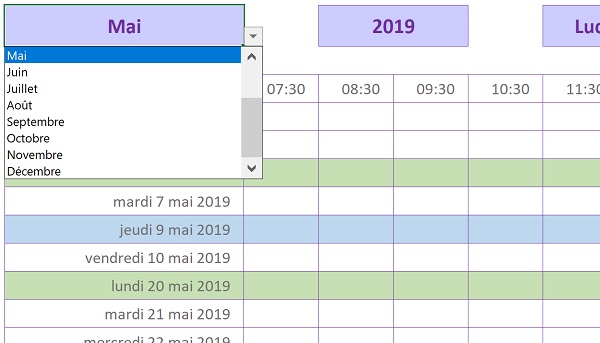 Planning Excel des jours travaillés construit automatiquement