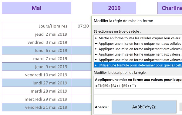 Repérer automatiquement et visuellement les débuts de semaines par la mise en forme conditionnelle Excel