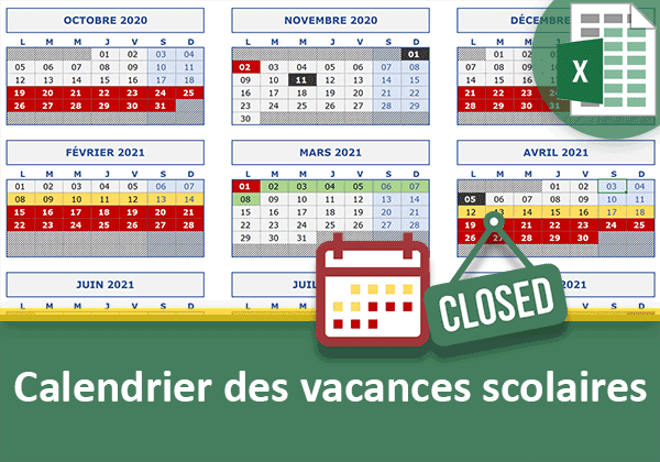 Calendrier annuel et perpétuel Excel des vacances scolaires