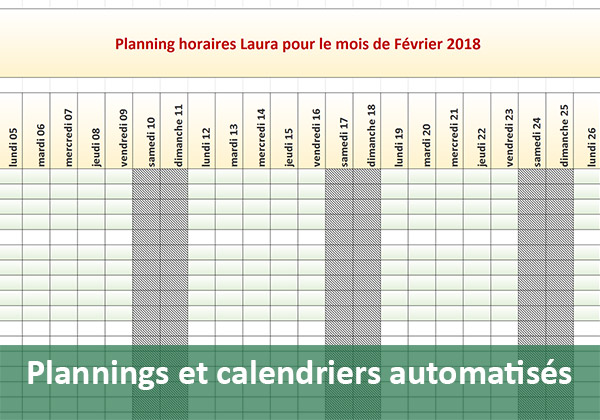 Planning automatique mensuel pour organisation du temps de travail avec Excel