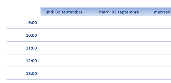 Traits de séparation dynamiques entre les plages horaires du planning de réservation Excel