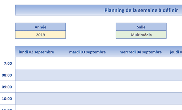 Planning Excel automatique des jours ouvrés pour la semaine définie