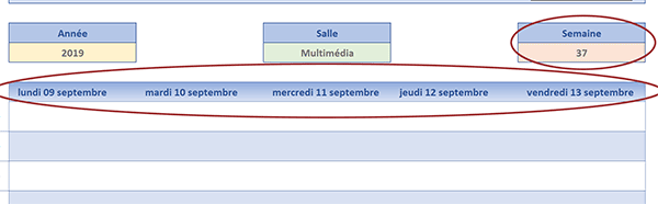 Construction automatique du calendrier hebdomadaire Excel en fonction du choix du numéro de semaine