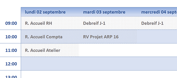 Inscription automatique des salles de réunion réservées dans le planning hedomadaire Excel par le code VBA