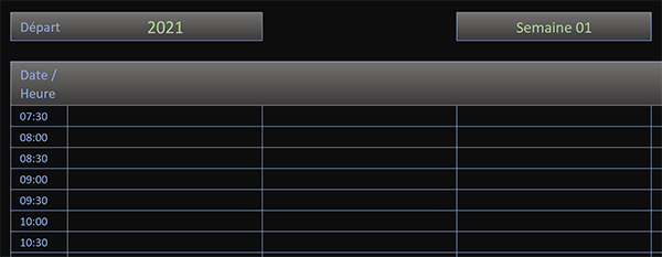 Planning Excel pour construire les plannings des semaines feuille à feuille