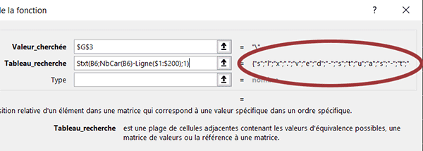 Analyser les lettres de la cellule Excel une à une par formule matricielle