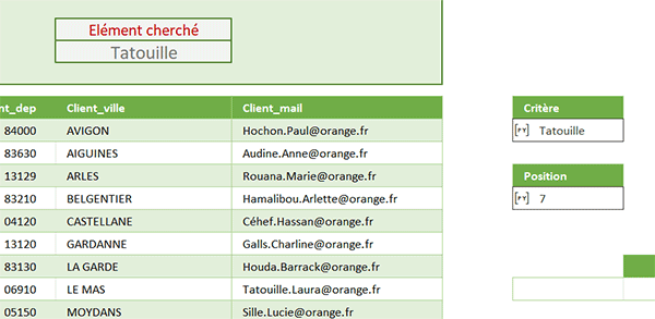 Trouver la position de l-élément cherché par formule Python dans Excel
