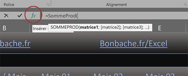Assistant fonction Excel pour SommeProd