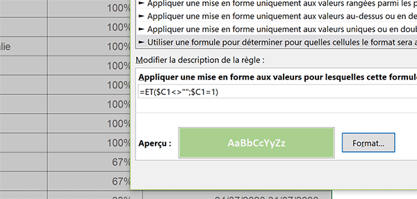 Règle de mise en forme conditionnelle Excel pour faire ressortir automatiquement les salariés présents