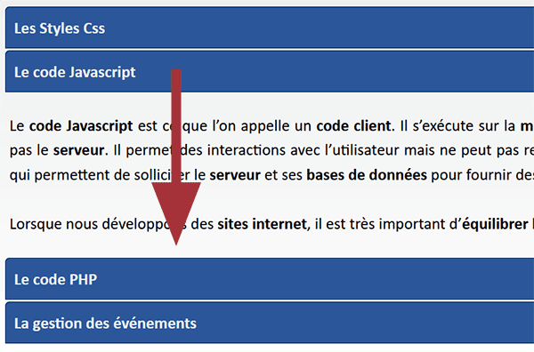 Déployer ou replier les sections Html en Javascript et JQuery