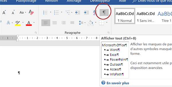 Afficher les caractères masqués pour réaliser la conception du document Word