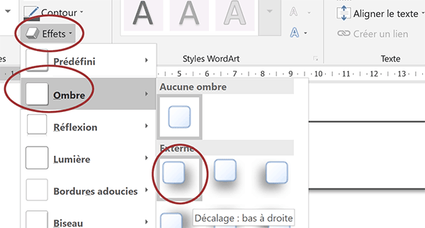 Appliquer une ombre portée à une forme géométrique insérée dans le document Word