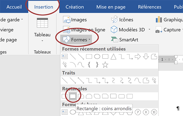 Choisir forme géométrique à insérer dans document Word