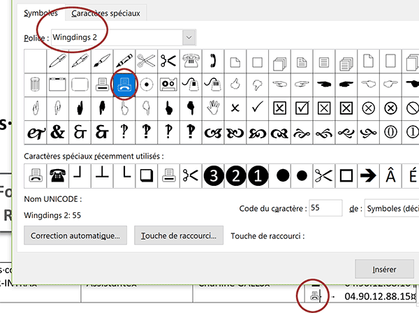 Insérer icône graphique du fax dans la présentation commerciale Word