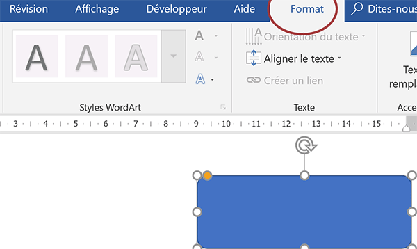 Ruban contextuel Word pour régler les propriétés des formes géométriques