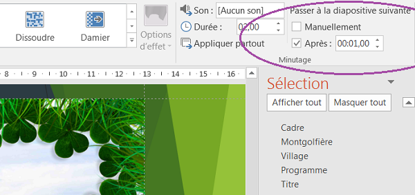 Automatiser passages transitions diapositives pour diaporama PowerPoint