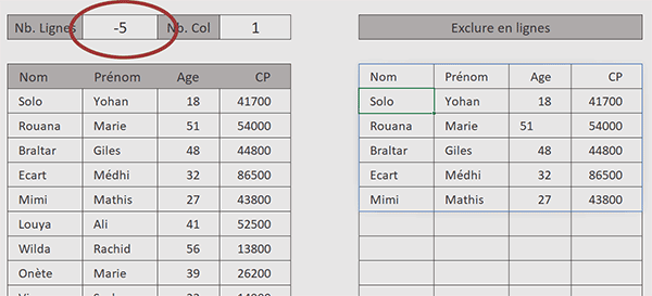 Exclure des lignes du tableau Excel par formule
