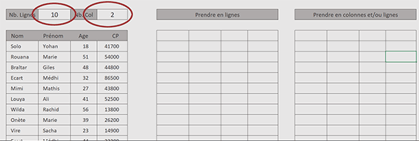 Tableau Excel pour prélever des lignes et des colonnes par formule