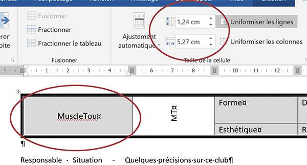 Régler les dimensions des cellules précisément dans tableau Word en centimètres