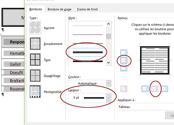 Régler les bordures encadrement du tableau Word sans définir le quadrillage interne