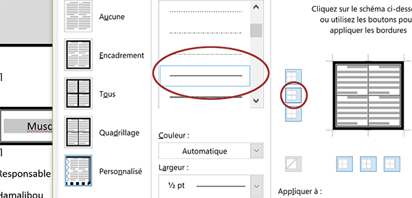 Définir le quadrillage intérieur du tableau Word