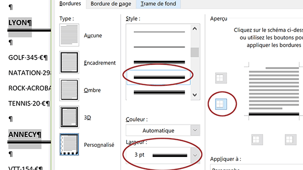 Personnaliser la bordure de paragraphe Word pour un trait de soulignement sur la largeur du document