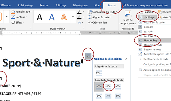 Modifier la disposition du texte par rapport à une forme ou une image avec les techniques habillage de Word