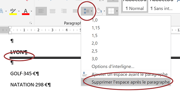 Rapprocher bordure de soulignement du titre en supprimant espace entre paragraphes