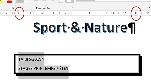 Ajuster la bordure de paragraphe Word par la position des retraits sur la règle horizontale