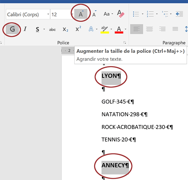 Mise en forme des textes Word regroupés dans une même sélection
