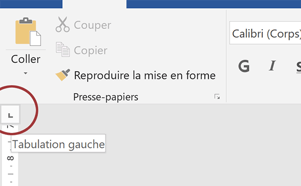 Définir taquet de tabulation avec son alignement à intersection des règles Word